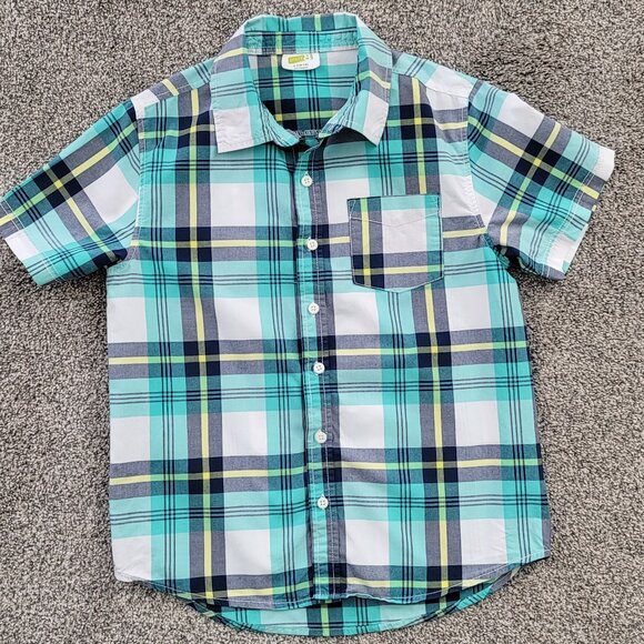 🛍️ BUNDLE ONLY***Boys Green Blue & White Plaid Crazy 8 Button down  Shirt 10-12 - Picture 1 of 8